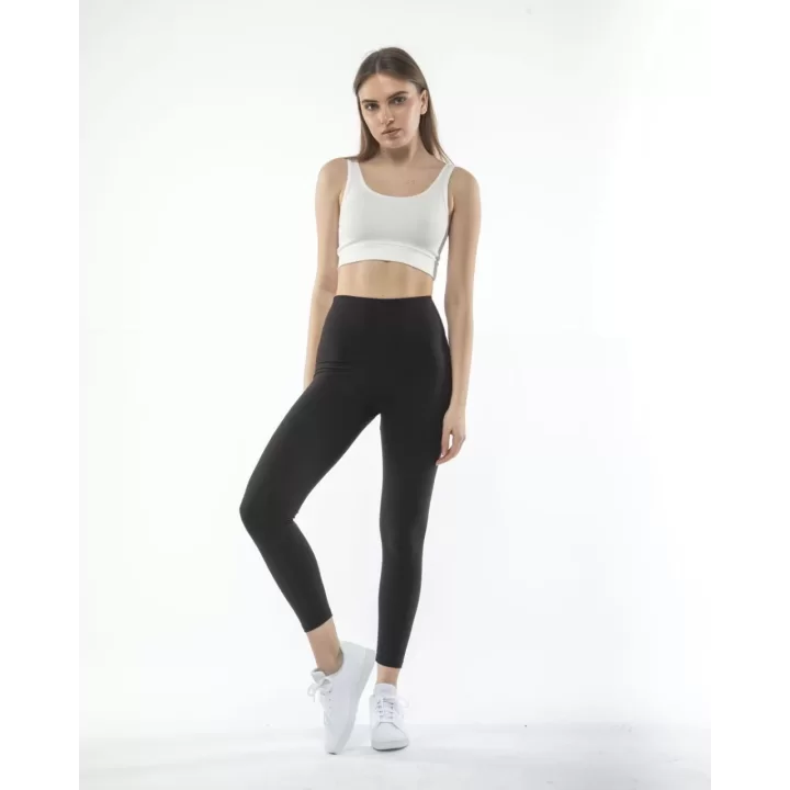 Kadın Yüksek Bel Sporcu Düz Tayt - Siyah