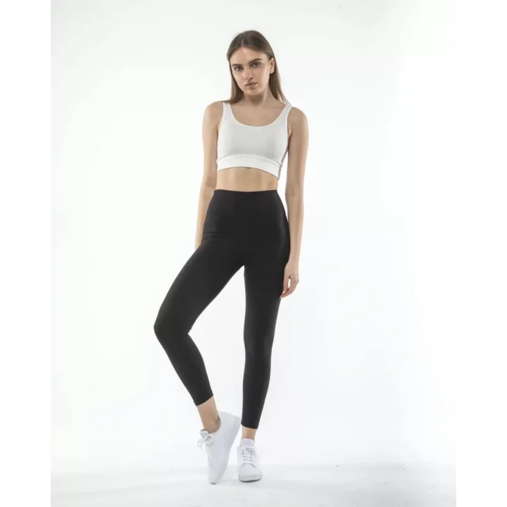 Kadın Yüksek Bel Sporcu Düz Tayt - Siyah