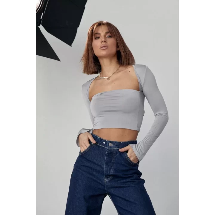Kara Yaka Uzun Kollu Crop - Taş