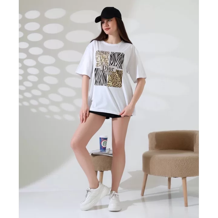 Karma desenli oversize tişört
