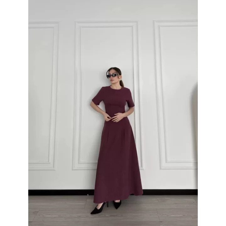 Kısa Kollu Uzun Elbise - Gül Kurusu