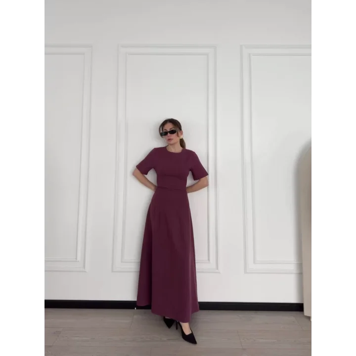 Kısa Kollu Uzun Elbise - Gül Kurusu