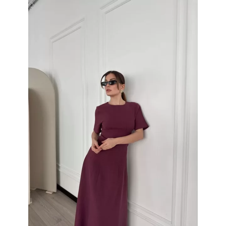 Kısa Kollu Uzun Elbise - Gül Kurusu