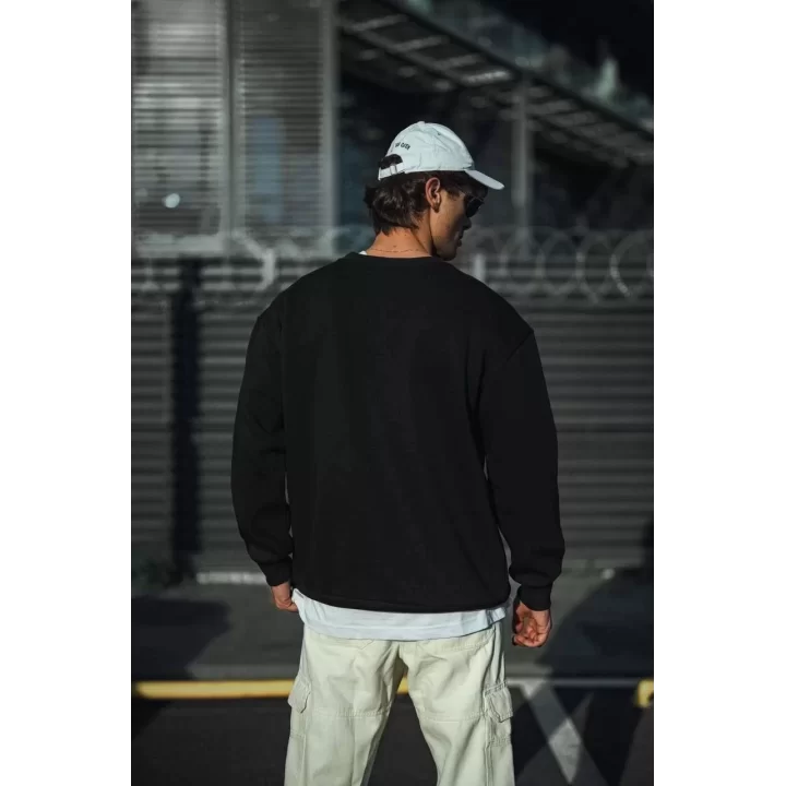Kışlık Bisiklet Yaka Üç İplik Basic SweatShirt - Siyah