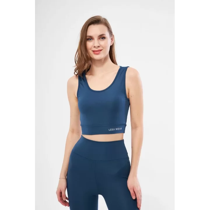 Kolsuz Sporcu Baskılı Crop - Turkuaz