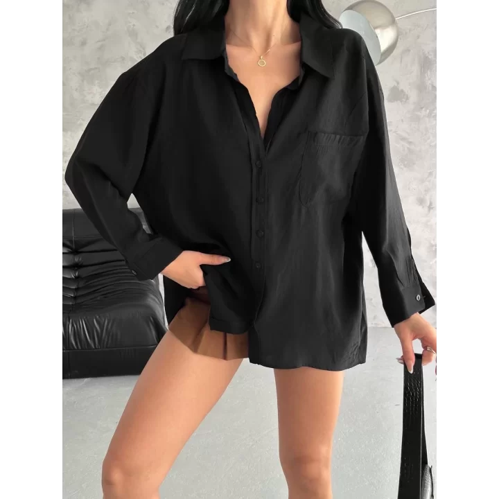 Modal oversize cepli gömlek
