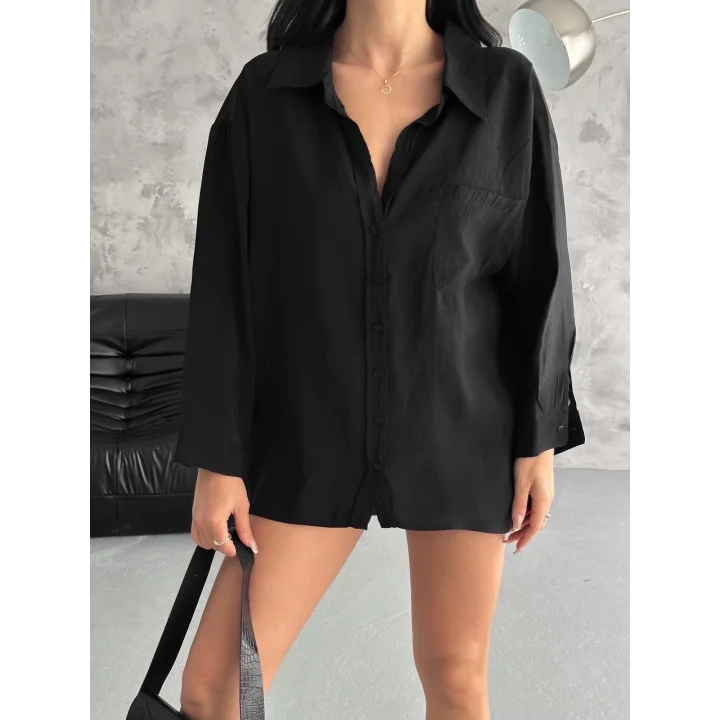 Modal oversize cepli gömlek