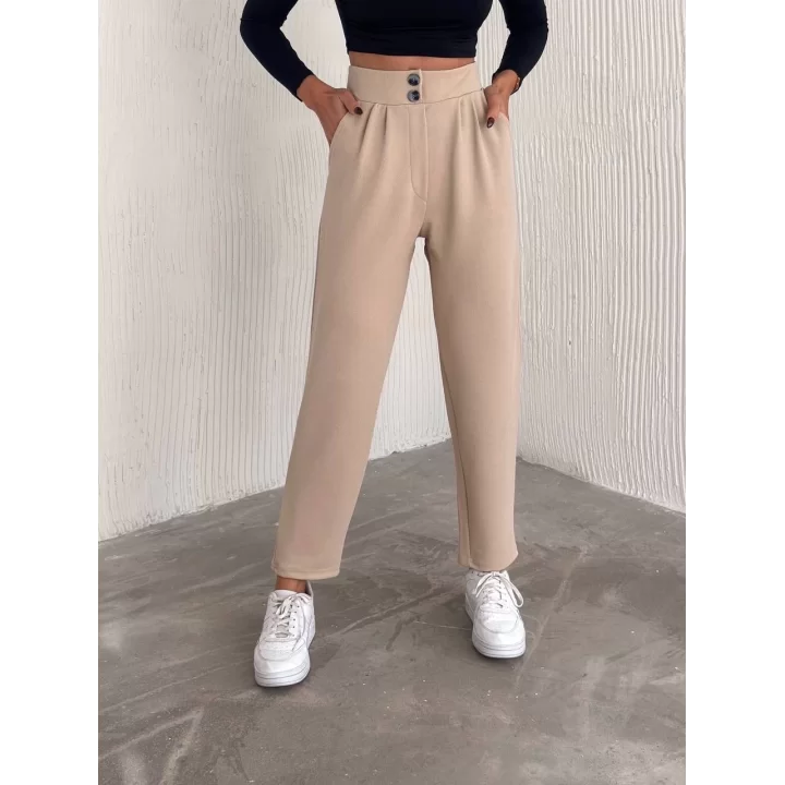 örme krep pantolon çift düğmeli