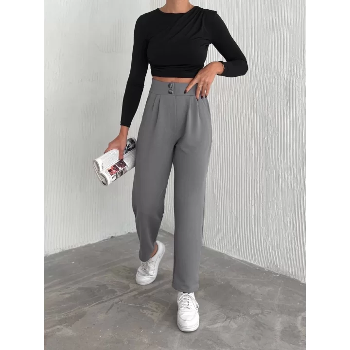 örme krep pantolon çift düğmeli