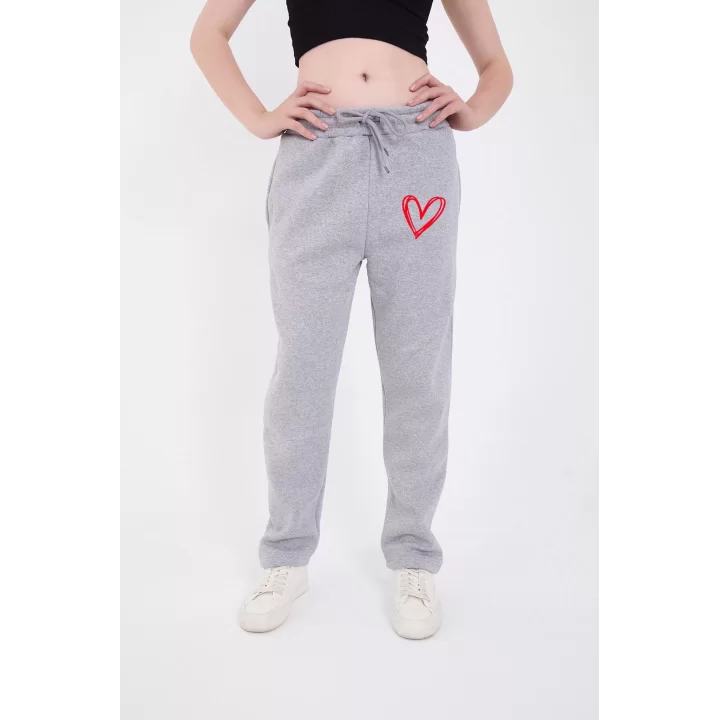 Oversize Boru Paça Baskılı Eşofman Pantolon - Gri