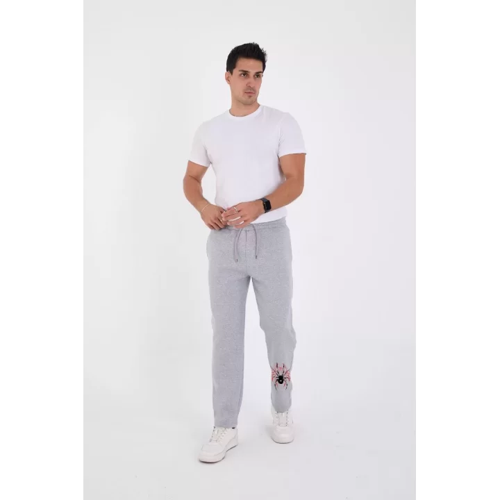 Oversize Üç İplik Baskılı Eşofman Pantolon - Gri