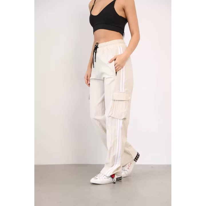 Paraşüt Kumaş Kargo Ceplı Baggy Eşofman - Bej