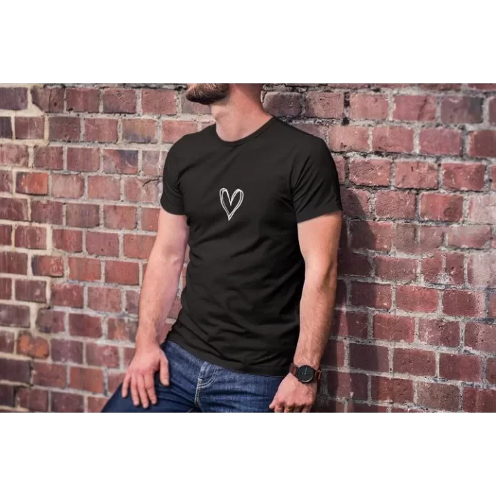Unisex Bisiklet Yaka Baskılı Oversize T-Shirt - Siyah
