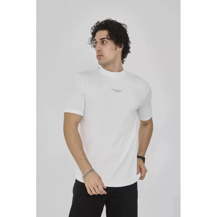 Unisex Bisiklet Yaka Slim fit T-Shirt- Beyaz