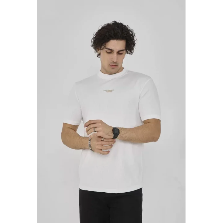 Unisex Bisiklet Yaka Slim fit T-Shirt- Beyaz
