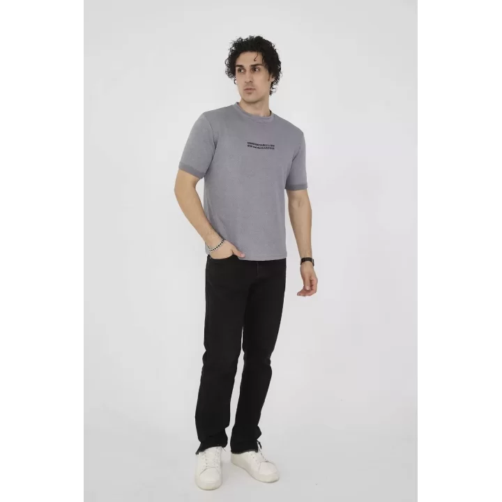 Unisex Bisiklet Yaka Slim fit T-Shirt- Gri