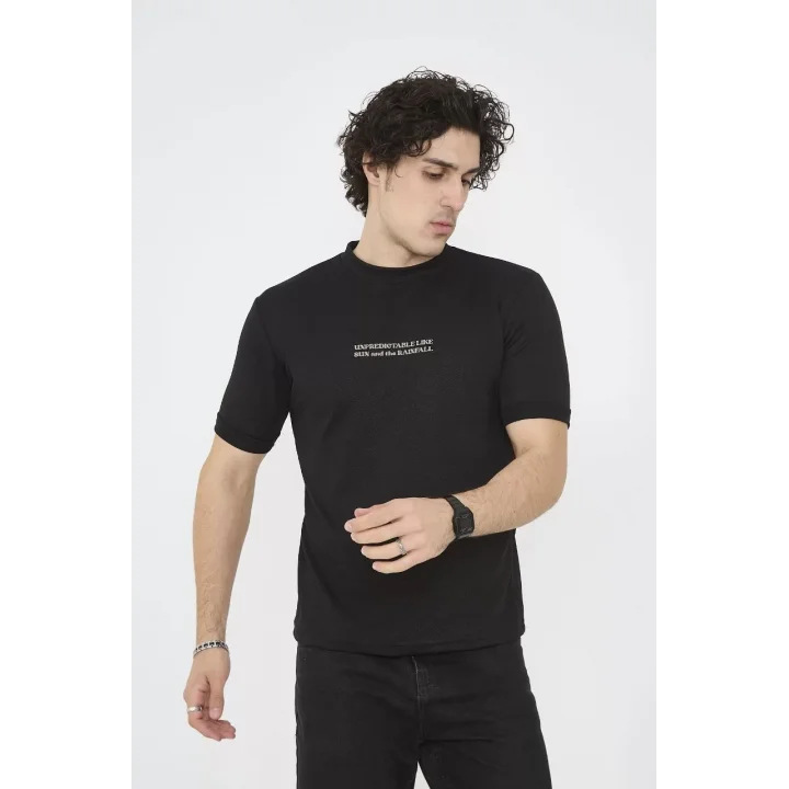Unisex Bisiklet Yaka Slim fit T-Shirt- Siyah