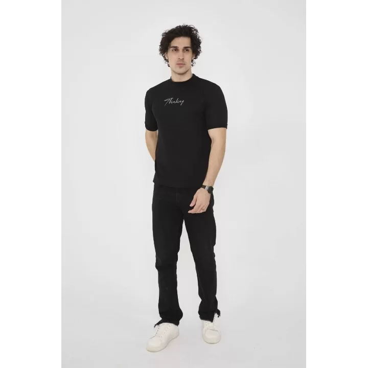 Unisex Bisiklet Yaka Slim fit T-Shirt- Siyah