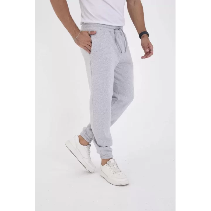 Unisex Kışlık Üç İplik Lastikli Eşofman Pantolon - Gri