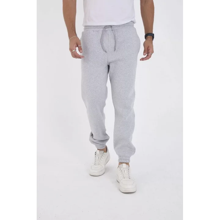 Unisex Kışlık Üç İplik Lastikli Eşofman Pantolon - Gri