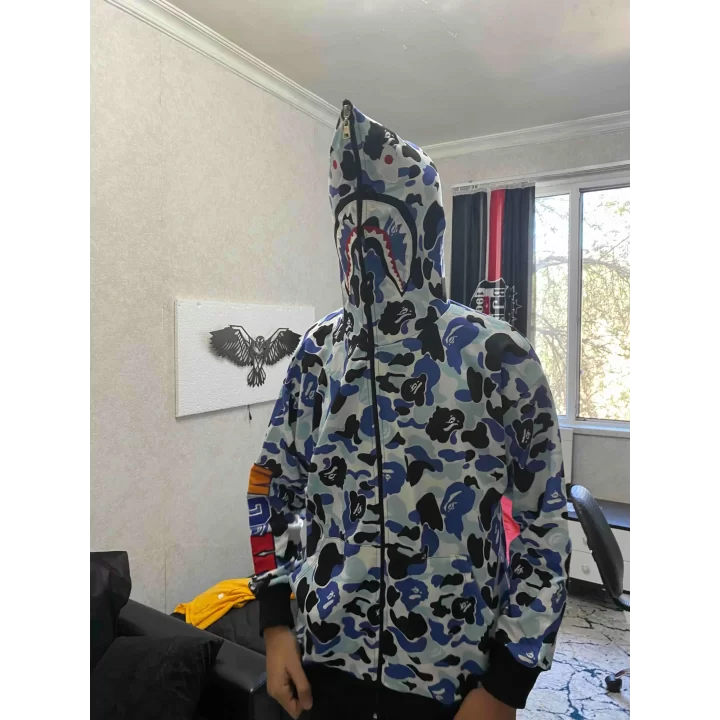 Unisex Pubg Bape x Shark Hoodie - Gri