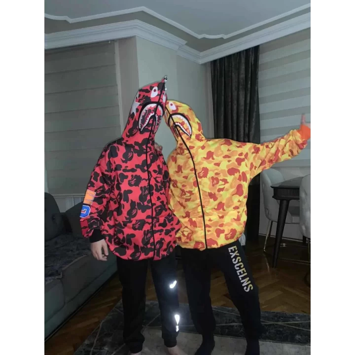 Unisex Pubg Bape x Shark Hoodie - Kırmızı