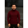 Erkek Fitilli Triko Kazak 2li Set Bordo Siyah Regular Balıkcı Yaka Tam Boğazlı Triko Seti Modeli Kazak