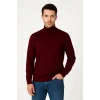 Erkek Yarım Boğaz Triko Kazak yumuşak dokulu Pamuklu ince Dokuma, uzun kollu Rahat Regular kalıp - Bordo