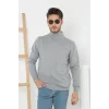 Erkek Yarım Boğaz Triko Kazak yumuşak dokulu Pamuklu ince Dokuma, uzun kollu Rahat Regular kalıp - Gri