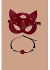 Arias Closet Kırmızı Deri Maske ve Ağız Topu Harness Aksesuar