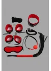 Arias Closet Kırmızı/Siyah İçi Tüylü Deri 7li Harness Set