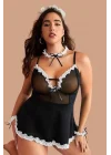Arias Closet Siyah Göğsü Tül İşlenmiş Şık Hemşire Kostümü