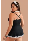 Arias Closet Siyah Göğsü Tül İşlenmiş Şık Hemşire Kostümü
