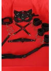 Arias Closet Siyah İçi Tüylü Maske,Kol,Bacak,Ağız Topu,Kırbaç,Tasma Set