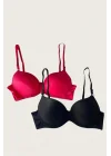 Arias Closet Siyah-Kırmızı 2li Mikro Kumaş Push Up Dolgulu Balenli Günlük Destekli Sütyen