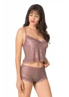 Arias Closet Vizon Jakarlı Babydoll Şort Takımı