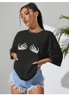 Baskılı Kadın T-shirt - Siyah