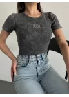 Baskılı yıkalmalı bluz