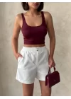 Beli lastikli çift çıtlı şort