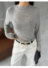 Bisiklet Yaka Uzun Kollu Crop - Gri