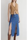 Çift yırtmaçlı jean etek s140