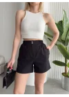 Çıtçıtlı gabardin şort