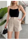 Çıtçıtlı gabardin şort