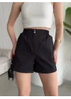 Çıtçıtlı gabardin şort