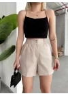 Çıtçıtlı gabardin şort