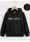 Çocuk Unisex Kapüşonlu Baskılı Sweatshirt - Siyah
