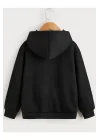 Çocuk Unisex Kapüşonlu Music On-Off Baskılı Sweatshirt - Siyah
