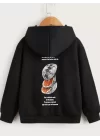 Çocuk Unisex Kapüşonlu Ön ve Arka Moon Special Baskılı Sweatshirt - Siyah
