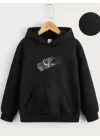 Çocuk Unisex Kapüşonlu Uzaylı Baskılı Sweatshirt - Siyah