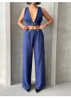Crop pantolon keten takım s255012